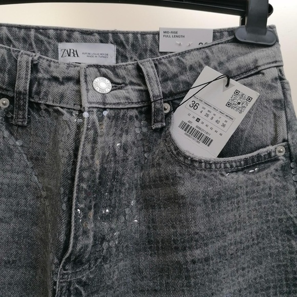 Size 4 | ZARA -RISE WIDE-LEG SEQUINED FOIL JEANS - Picture 4 of 13